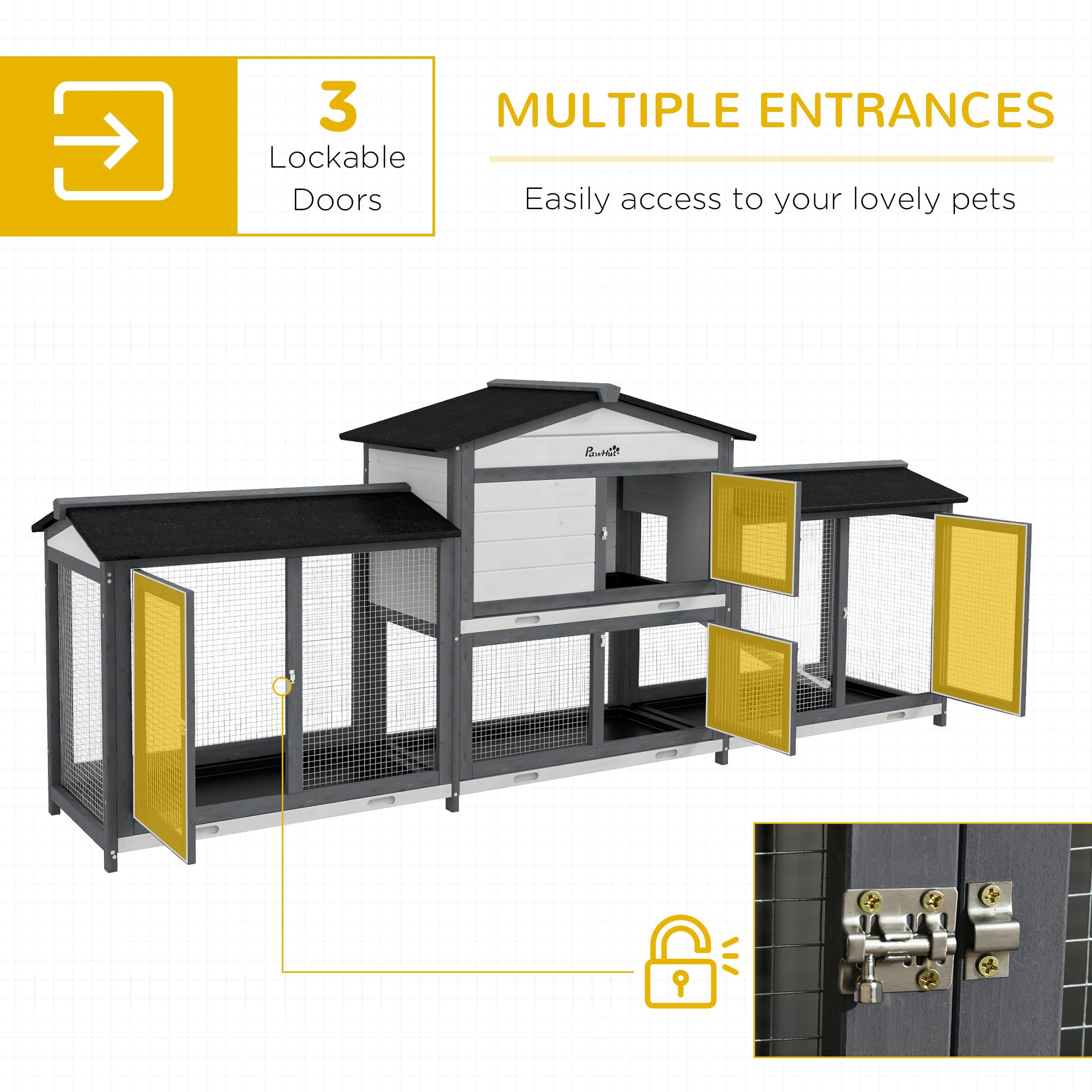 Pawhut 90.5'' Wooden Rabbit Hutch Bunny Cage Pet Playpen House Enclosure With Double Side Run Boxes, No Leak Tray, Ramp, For Gui